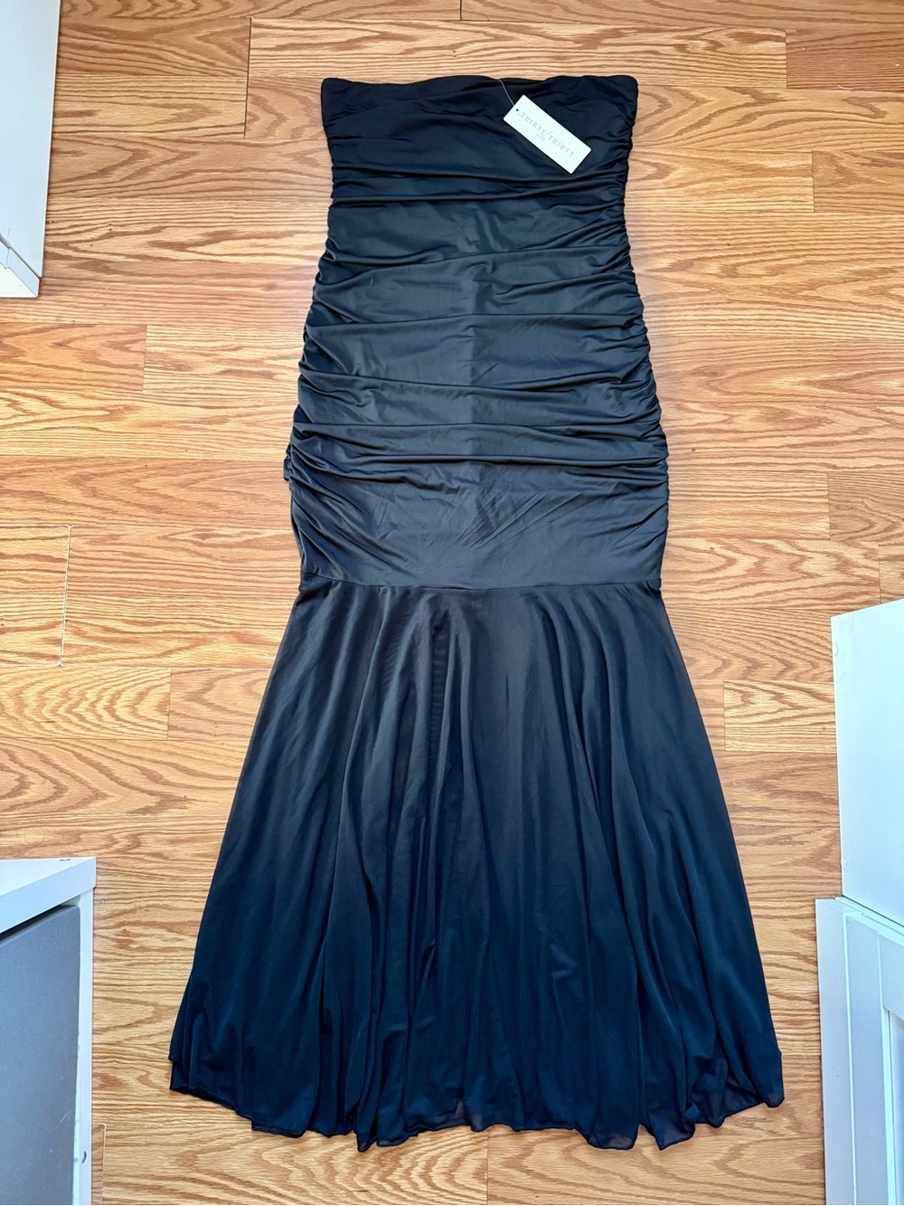 Thirty Thirty Women Strapless Black Ruched Mermaid Evening Dress Size XL